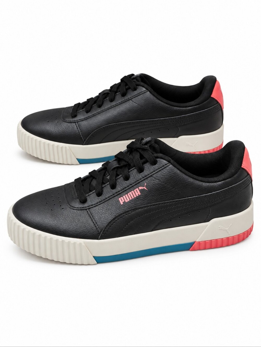 Puma women's Carina leather memory foam comfy sneakers US 8.5 black pink